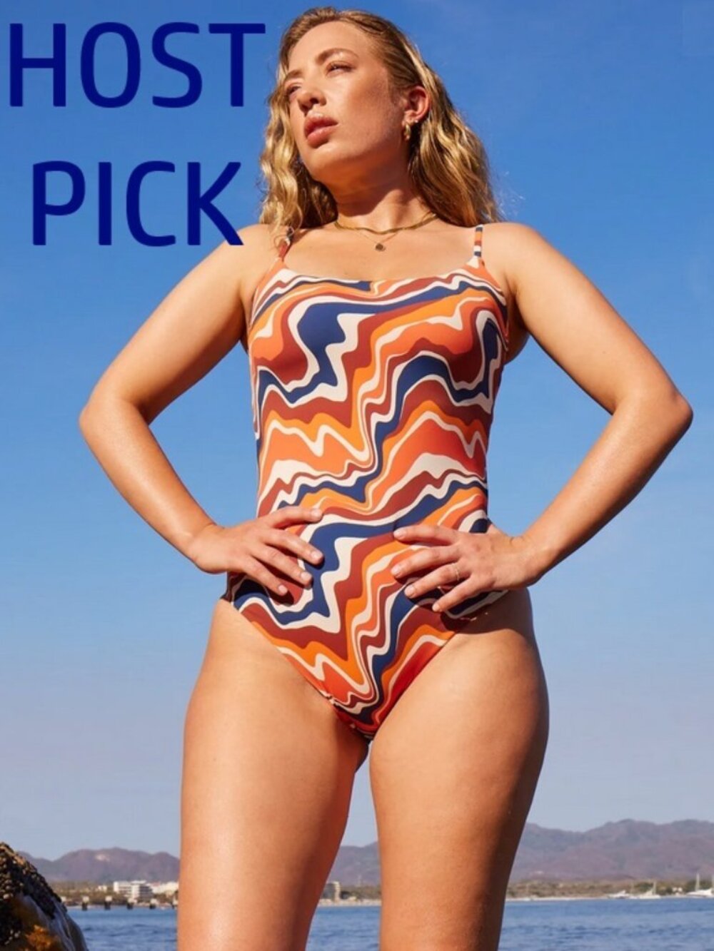 NWT Knix Womens Size XL Swimsuit+Sarong Bathing Suit Swimwear Swirl Orange Blue